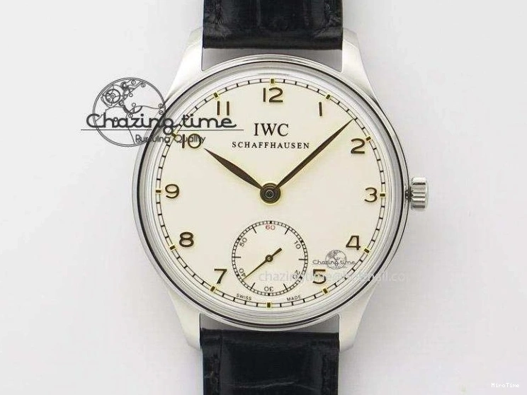 MIROTIME 0427 Sustainable Portuguese IW5444 SS White Dial RG Numbers On Brown Leather Strap A 7256